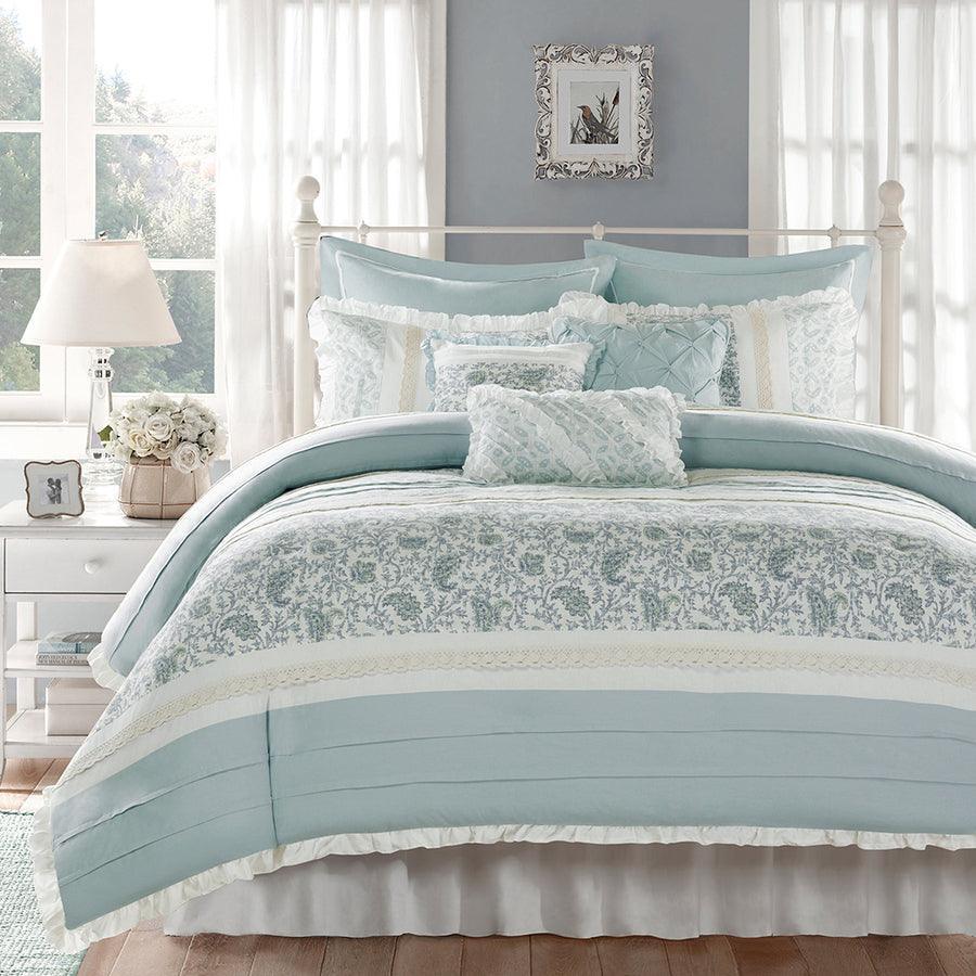 Olliix.com Duvet & Duvet Sets - Dawn Cottage/Country 9 Pc Cotton Percale Duvet Cover Set King Blue