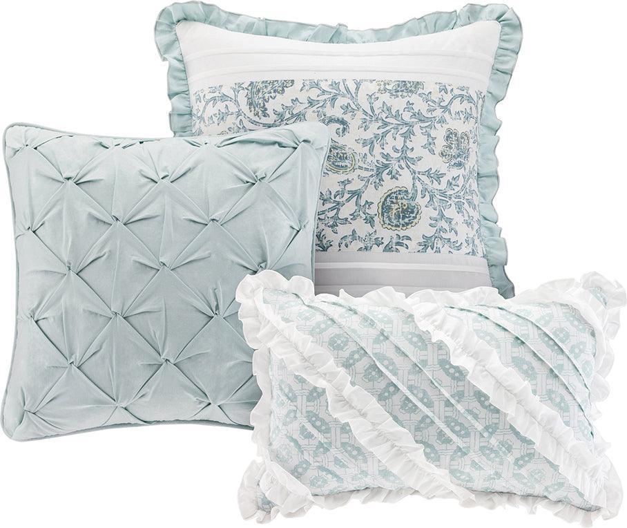 Olliix.com Duvet & Duvet Sets - Dawn Cottage/Country 9 Pc Cotton Percale Duvet Cover Set King Blue