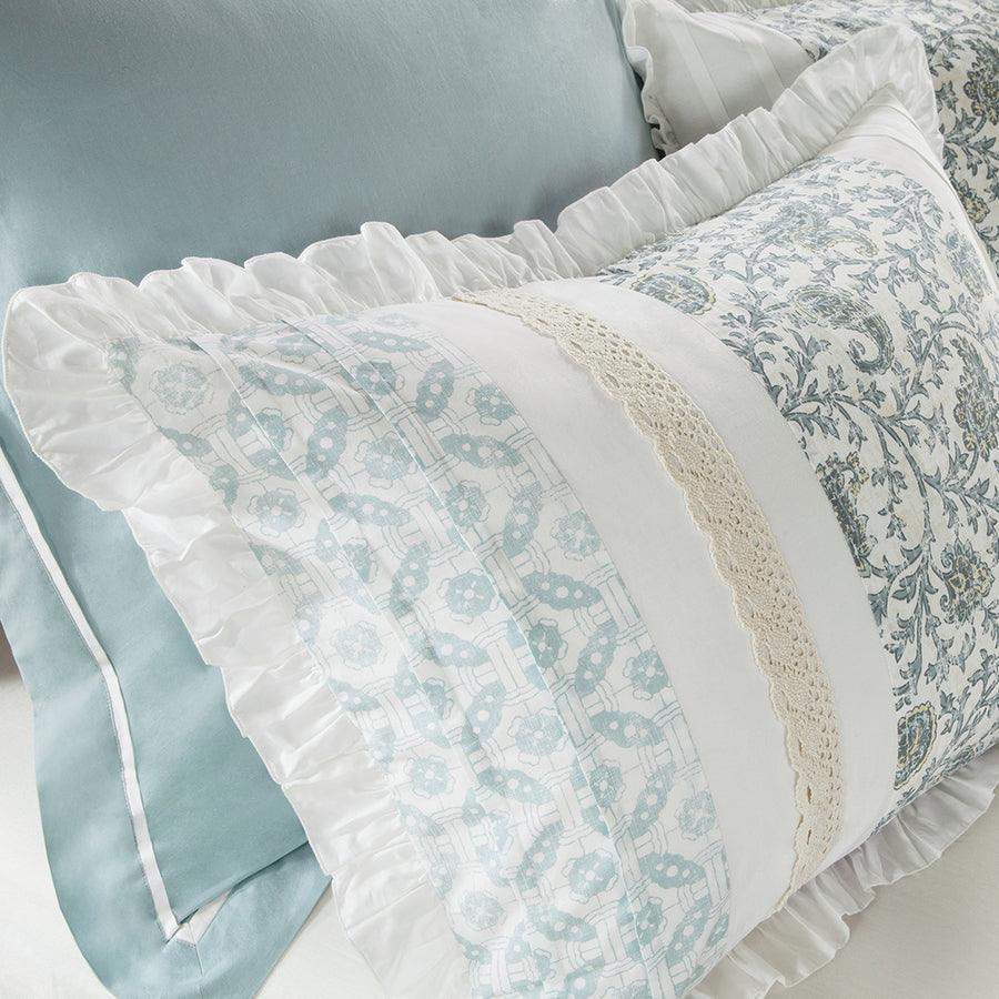 Olliix.com Duvet & Duvet Sets - Dawn Cottage/Country 9 Pc Cotton Percale Duvet Cover Set King Blue