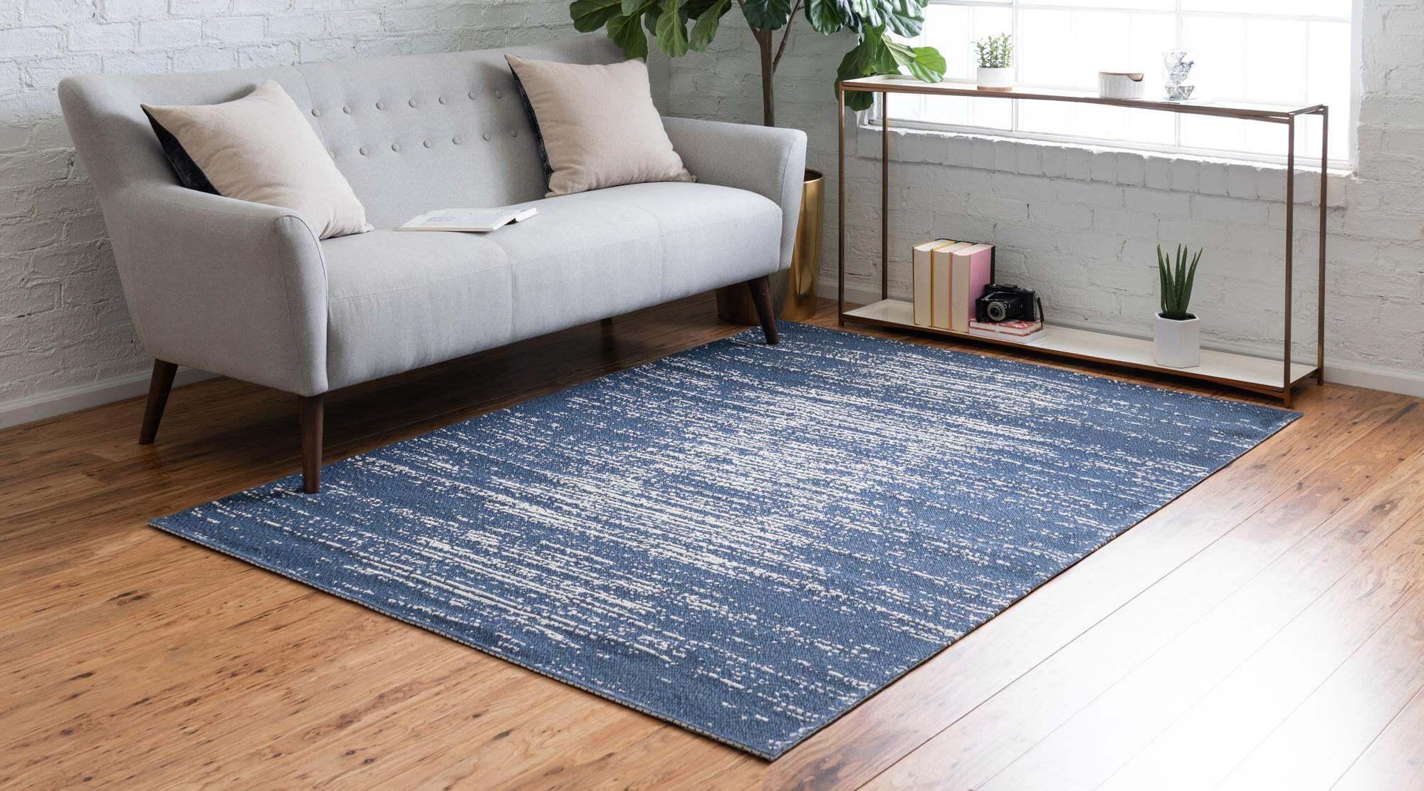 Unique Loom Indoor Rugs - Decatur Abstract Rectangular 8x11 Rug Navy Blue & Ivory