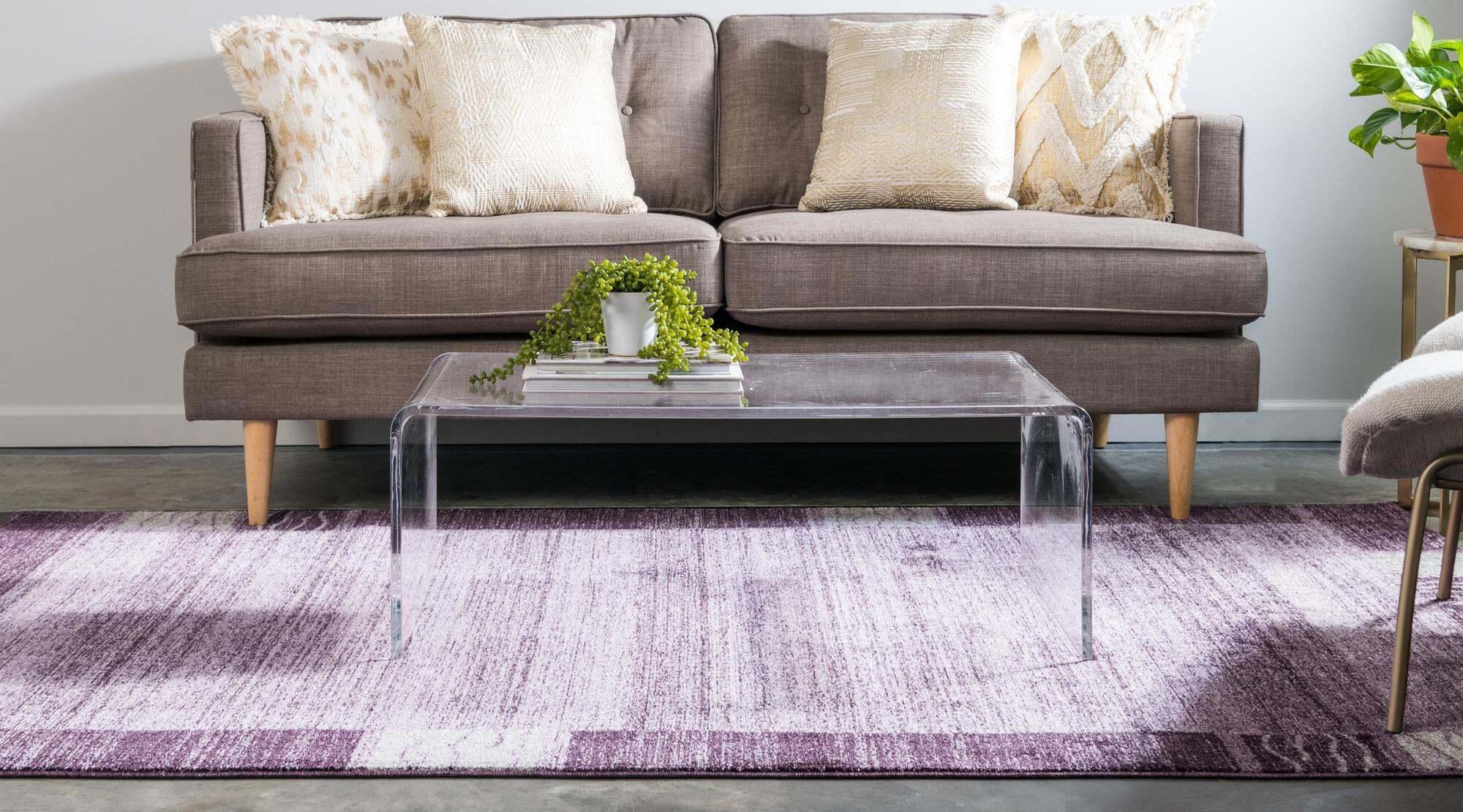 Unique Loom Indoor Rugs - Del Mar Border Rectangular 9x12 Rug Purple & Beige