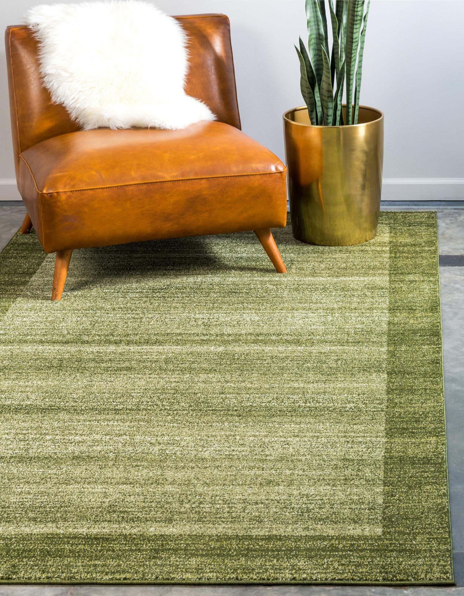 Unique Loom Indoor Rugs - Del Mar Solid Rectangular 8x11 Rug Light Green & Beige