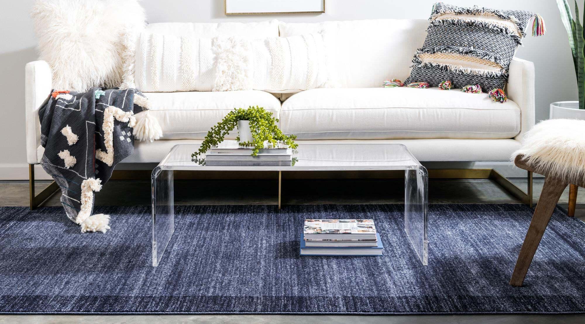 Unique Loom Indoor Rugs - Del Mar Solid Rectangular 8x11 Rug Navy Blue & Beige