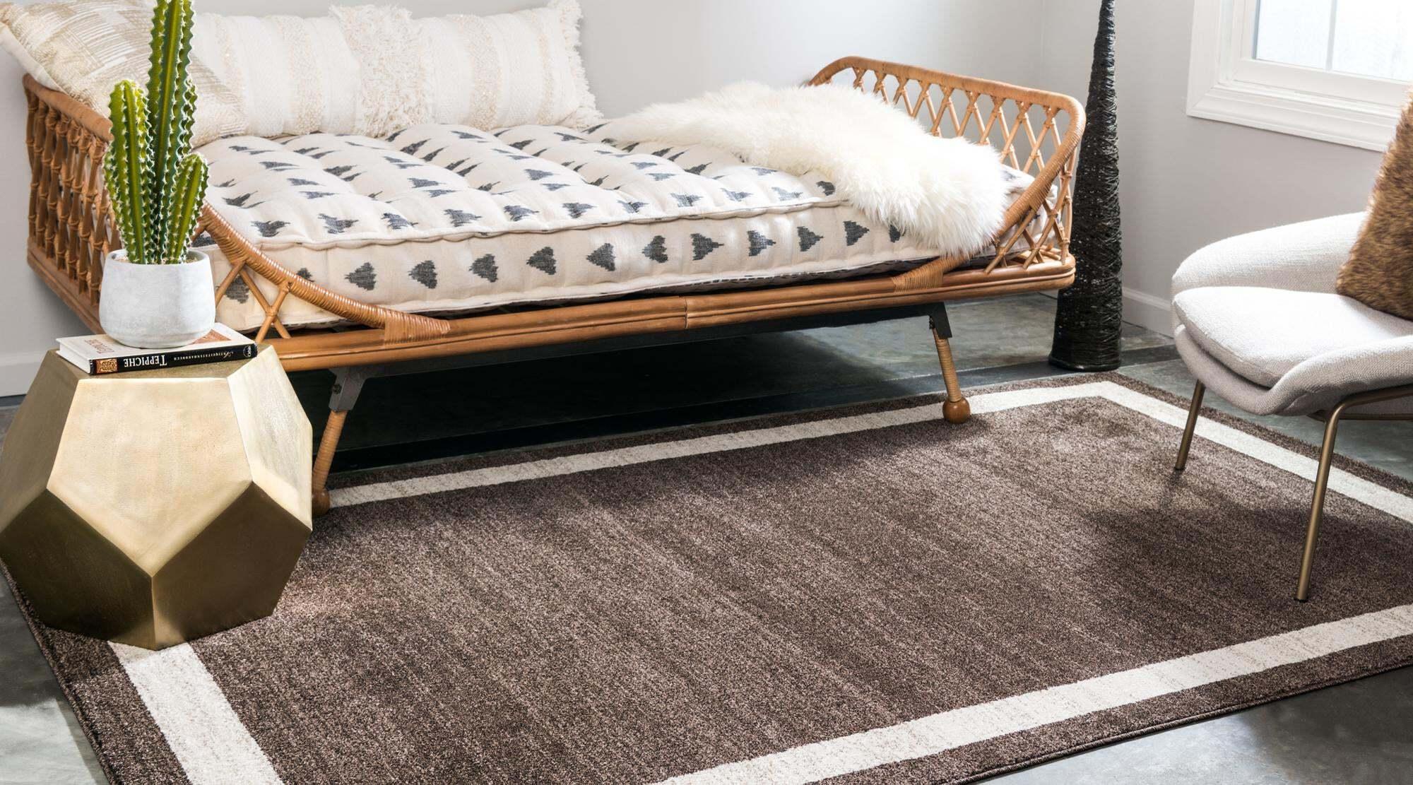 Unique Loom Indoor Rugs - Del Mar Solid Rectangular 9x12 Rug Brown & Ivory