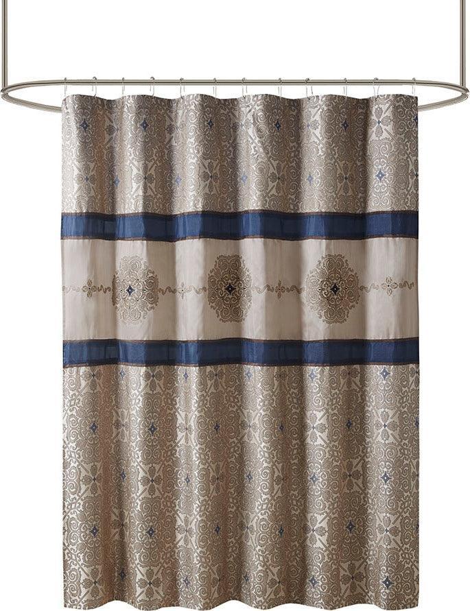 Navy and sale brown shower curtain