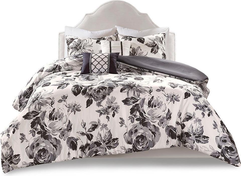 Olliix.com Duvet & Duvet Sets - Dorsey King/California King Floral Print Duvet Cover Set Black & White