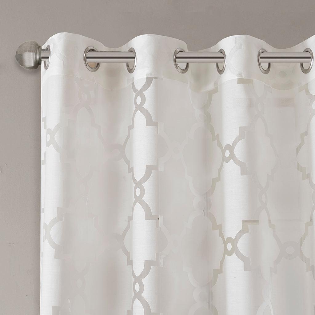 Olliix.com Curtains - Eden 84" Fretwork Burnout Sheer Panel White