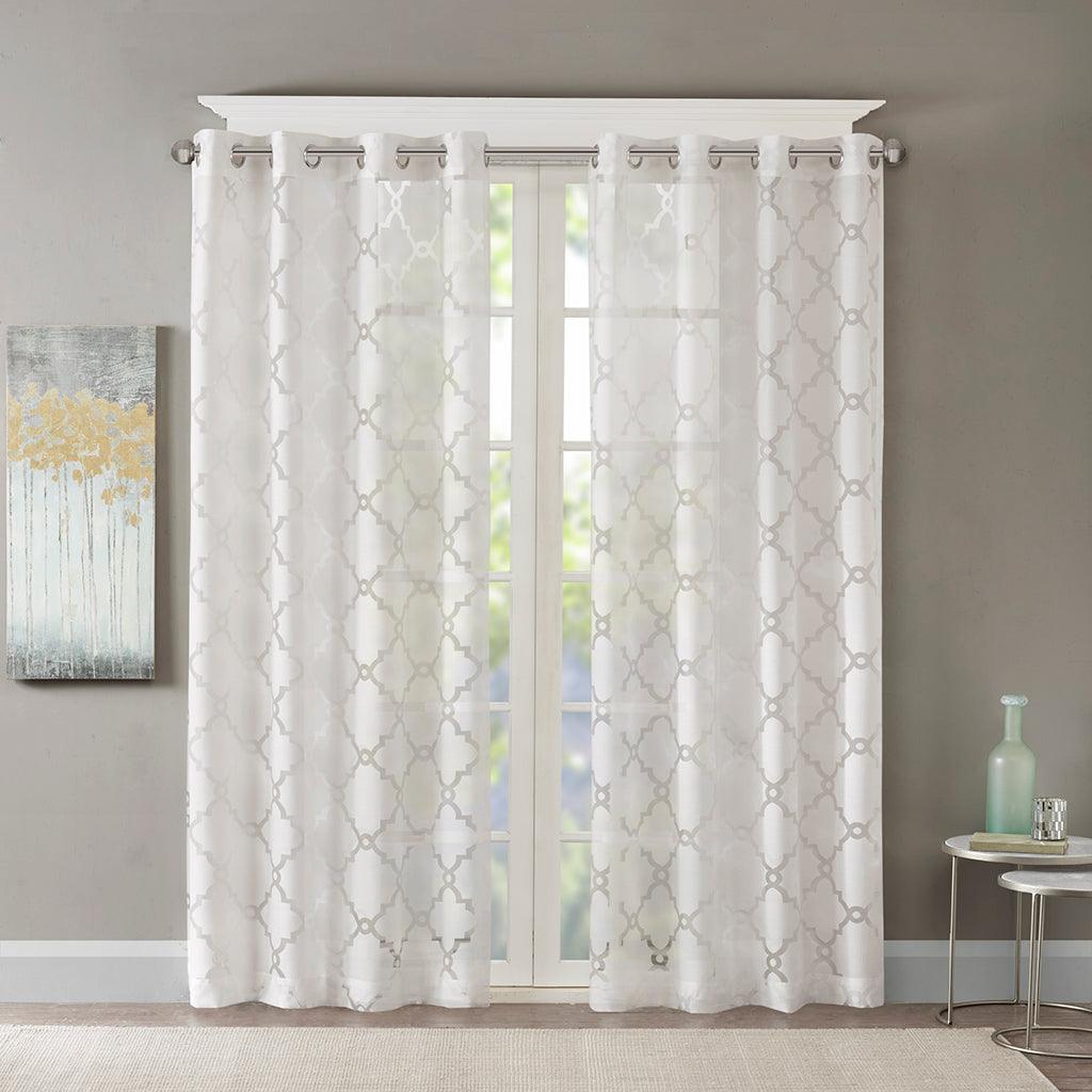 Olliix.com Curtains - Eden 95" Fretwork Burnout Sheer Panel White