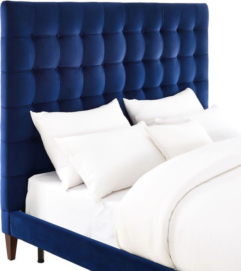 Tov Furniture Beds - Eden Navy Velvet Bed in King Antique Brown & Navy