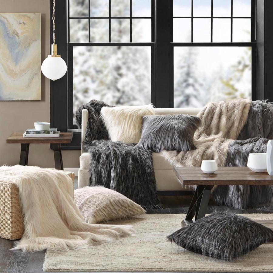 Gray faux fur pillows hot sale