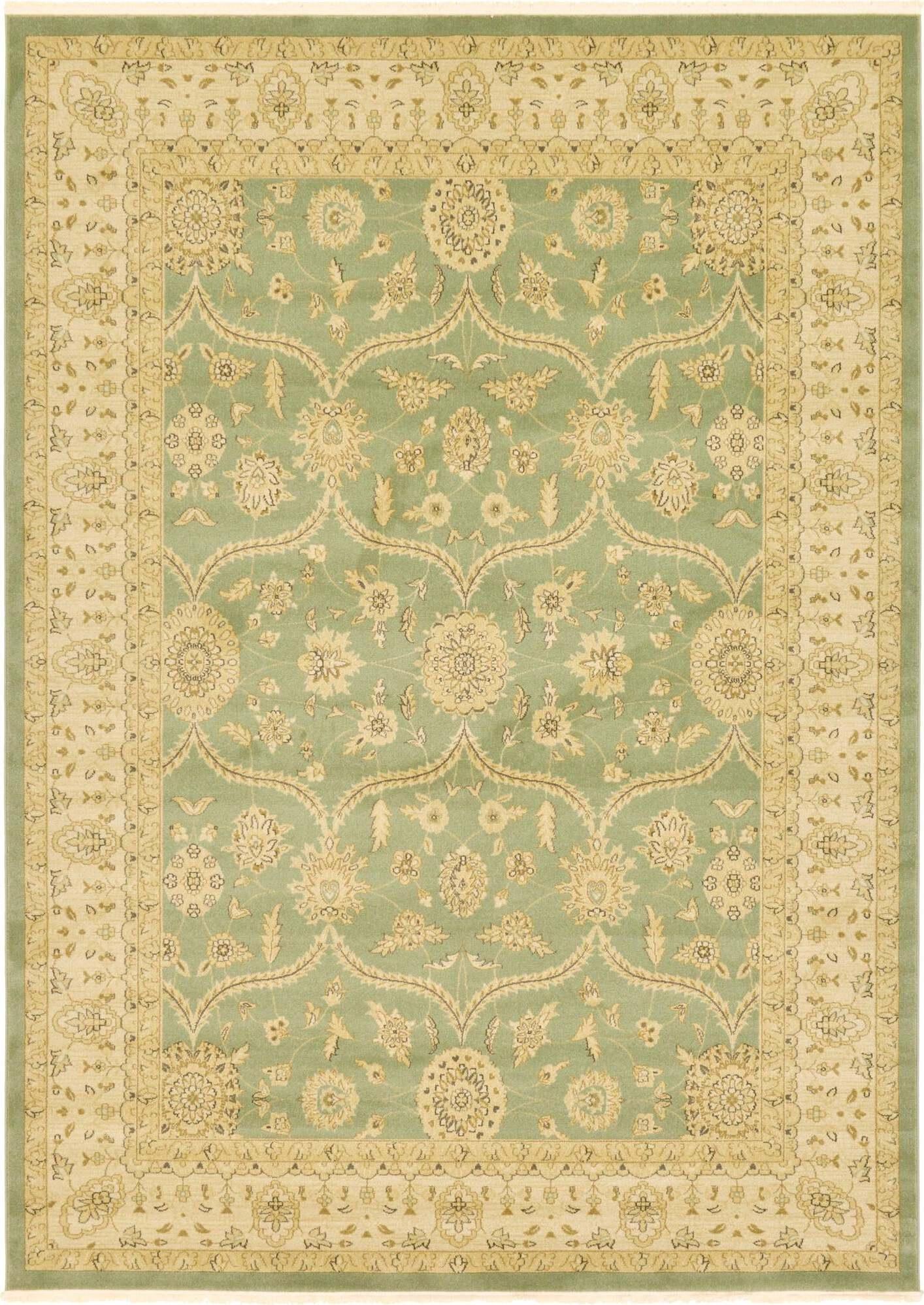 Unique Loom Indoor Rugs - Edinburgh Floral Rectangular 8x11 Rug Light Green & Beige