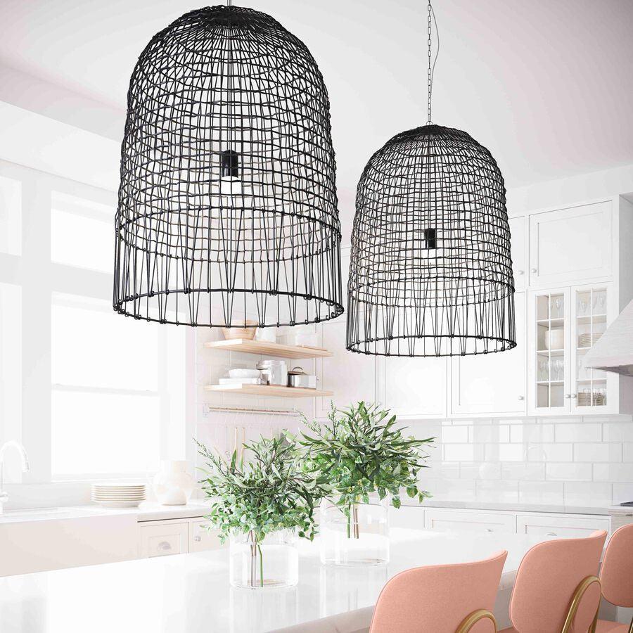 Tov Furniture Ceiling Lights - Effie Rattan Pendant Black