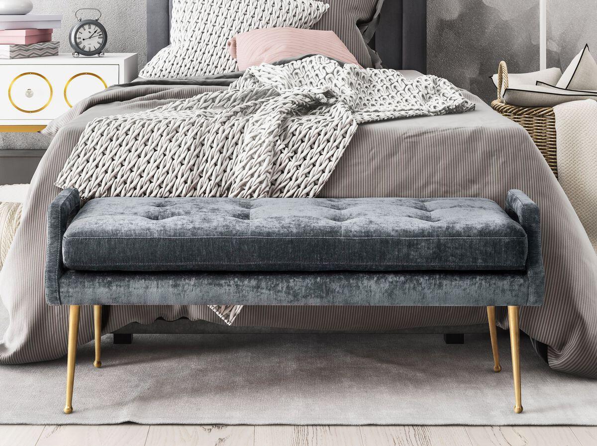 Tov Furniture Benches - Eileen Slub Velvet Grey Bench Gray