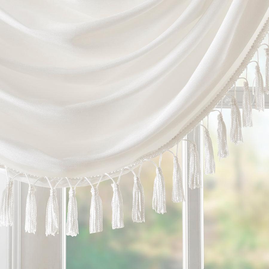 Olliix.com Curtains - Elena Transitional Faux Silk Waterfall Embellished Valance 38"W x 46"L White