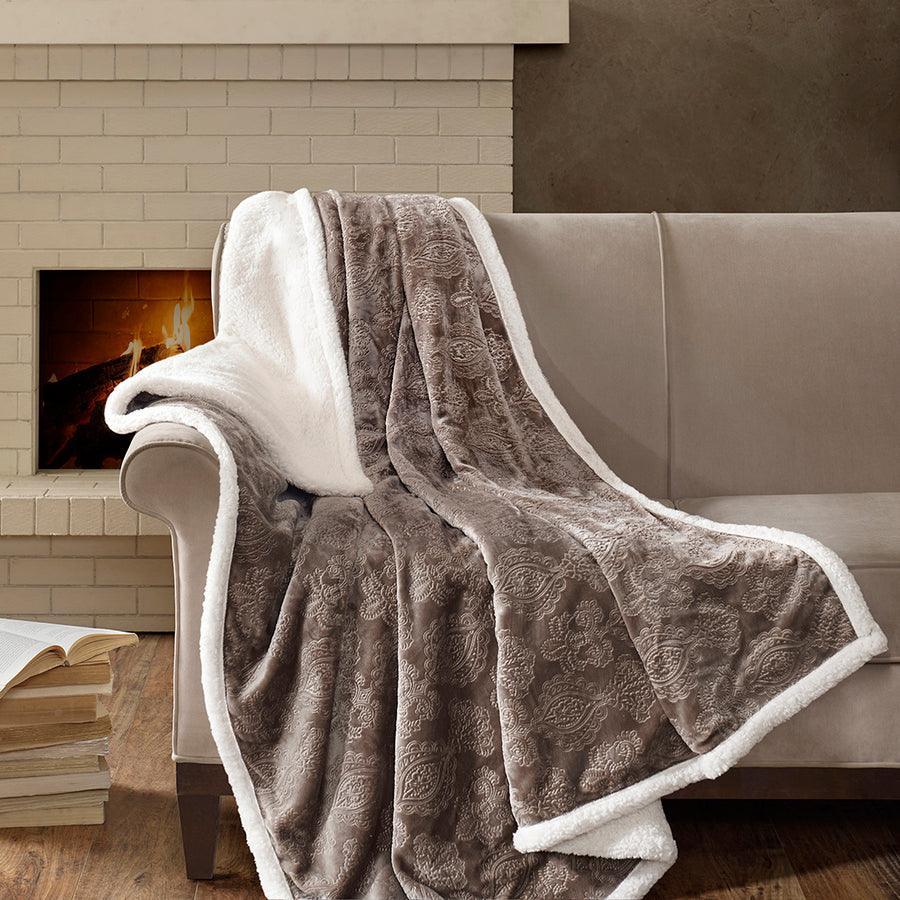 Olliix.com Pillows & Throws - Elma Traditional Oversized Textured Plush Throw 60x70" Gray