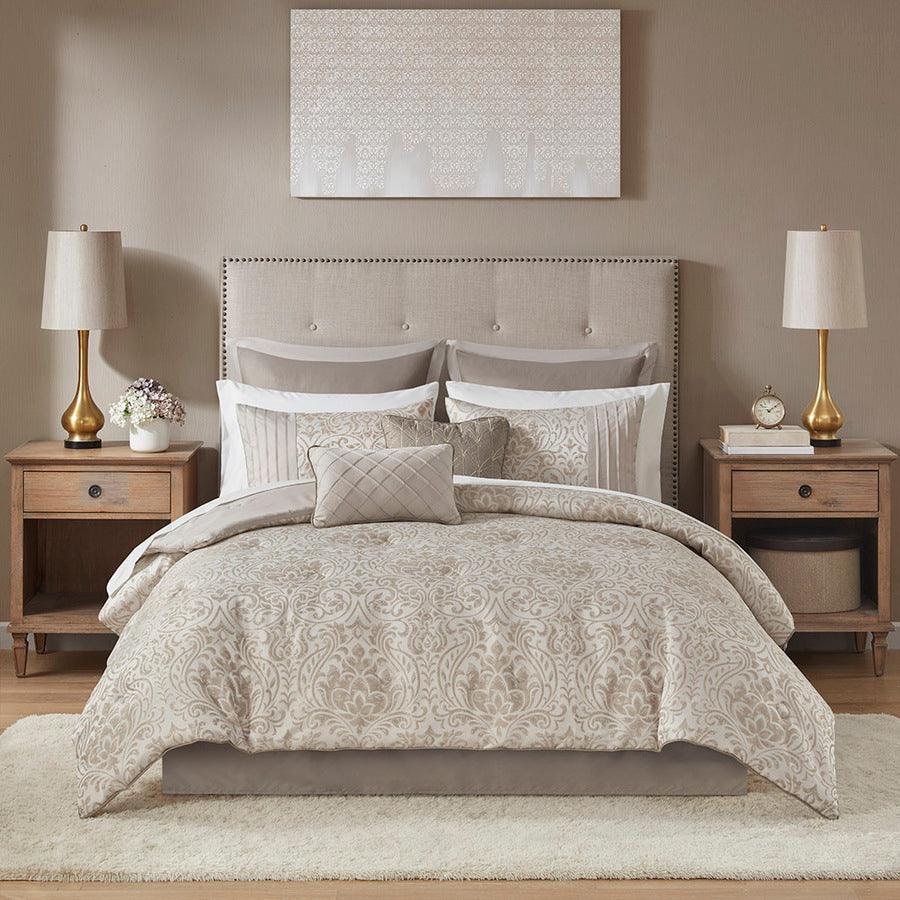 Olliix.com Comforters & Blankets - Emilia 12 Piece Jacquard Complete Bed Set Khaki