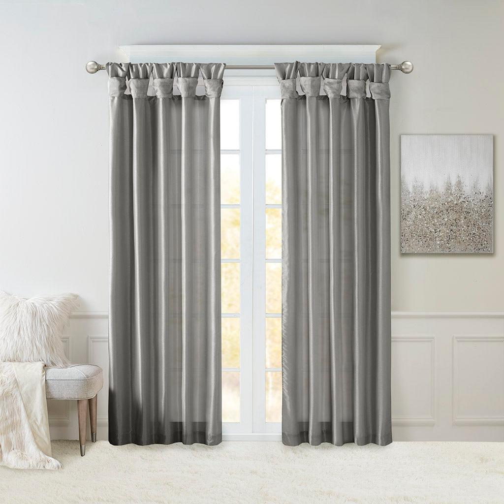 Olliix.com Curtains - Emilia 84 H Twist Tab Window Curtain Collection Charcoal