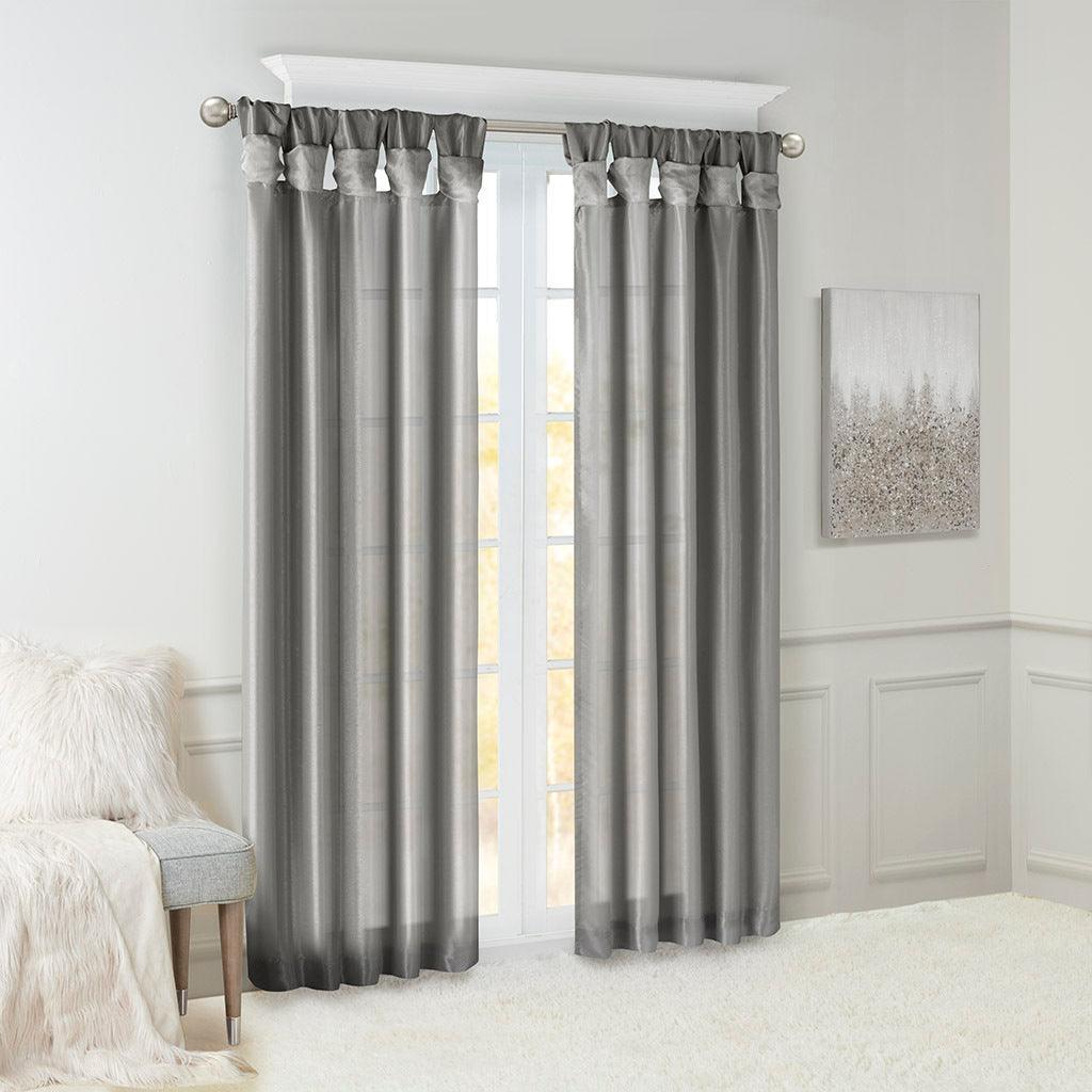 Olliix.com Curtains - Emilia 84 H Twist Tab Window Curtain Collection Charcoal