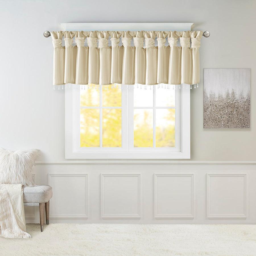 Olliix.com Curtains - Emilia Transitional Lightweight Faux Silk Valance With Beads 50"W x 26"L Champagne