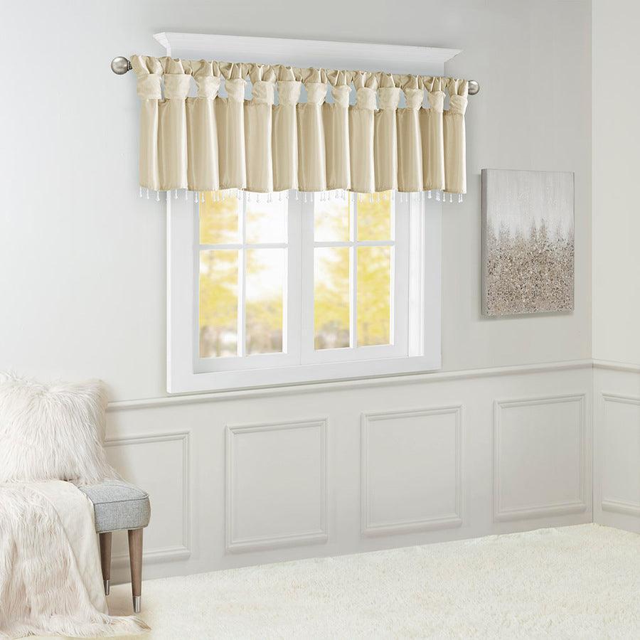 Olliix.com Curtains - Emilia Transitional Lightweight Faux Silk Valance With Beads 50"W x 26"L Champagne