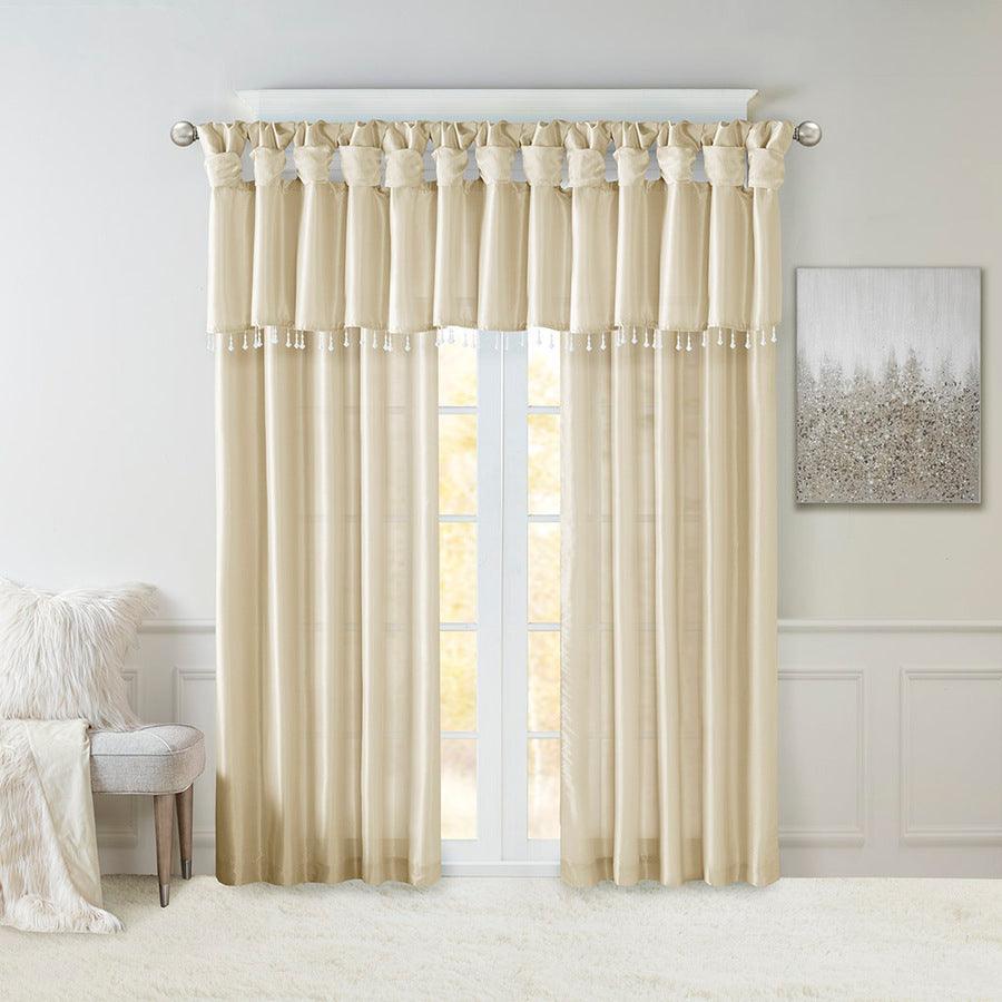 Olliix.com Curtains - Emilia Transitional Lightweight Faux Silk Valance With Beads 50"W x 26"L Champagne