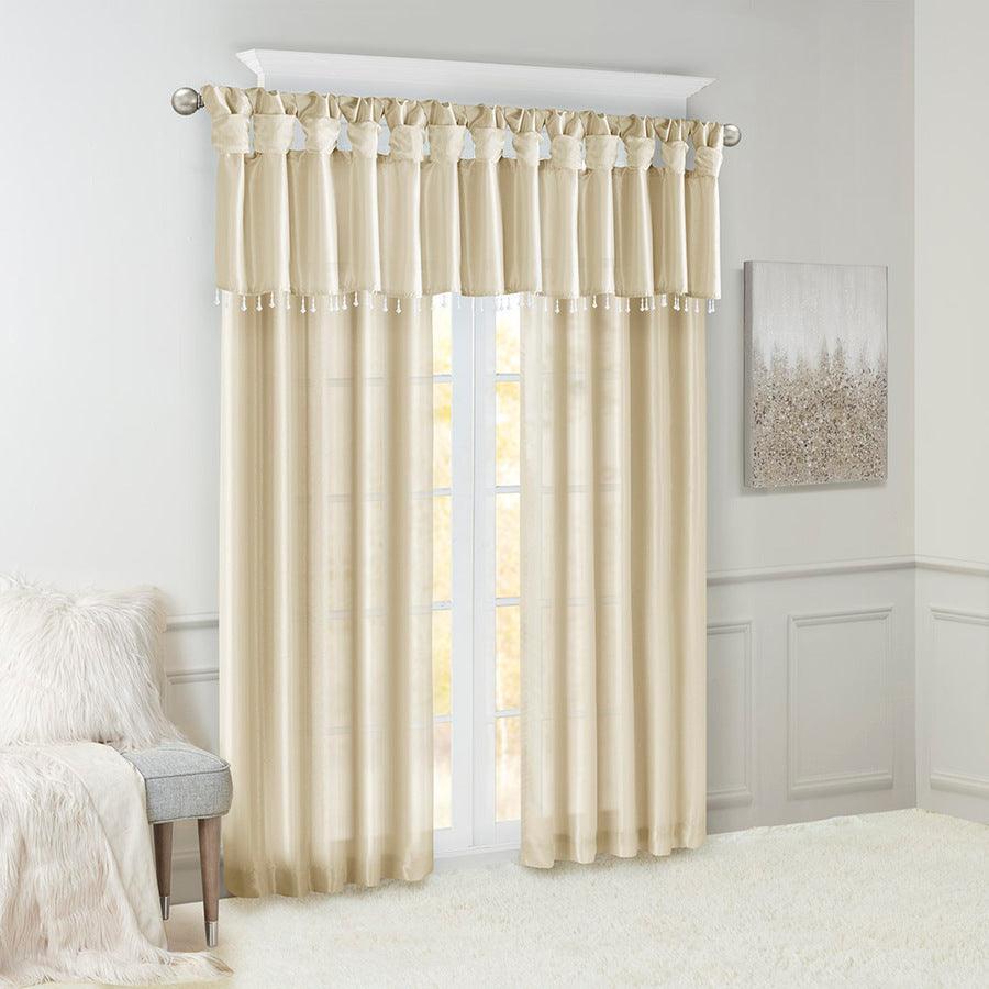 Olliix.com Curtains - Emilia Transitional Lightweight Faux Silk Valance With Beads 50"W x 26"L Champagne