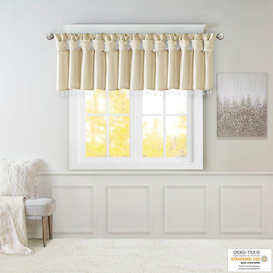 Olliix.com Curtains - Emilia Transitional Lightweight Faux Silk Valance With Beads 50"W x 26"L Champagne