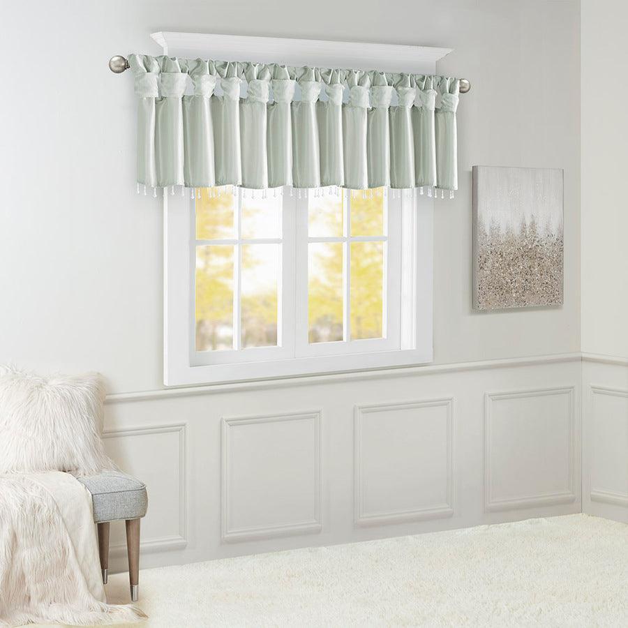 Olliix.com Curtains - Emilia Transitional Lightweight Faux Silk Valance With Beads 50"W x 26"L Dusty Aqua