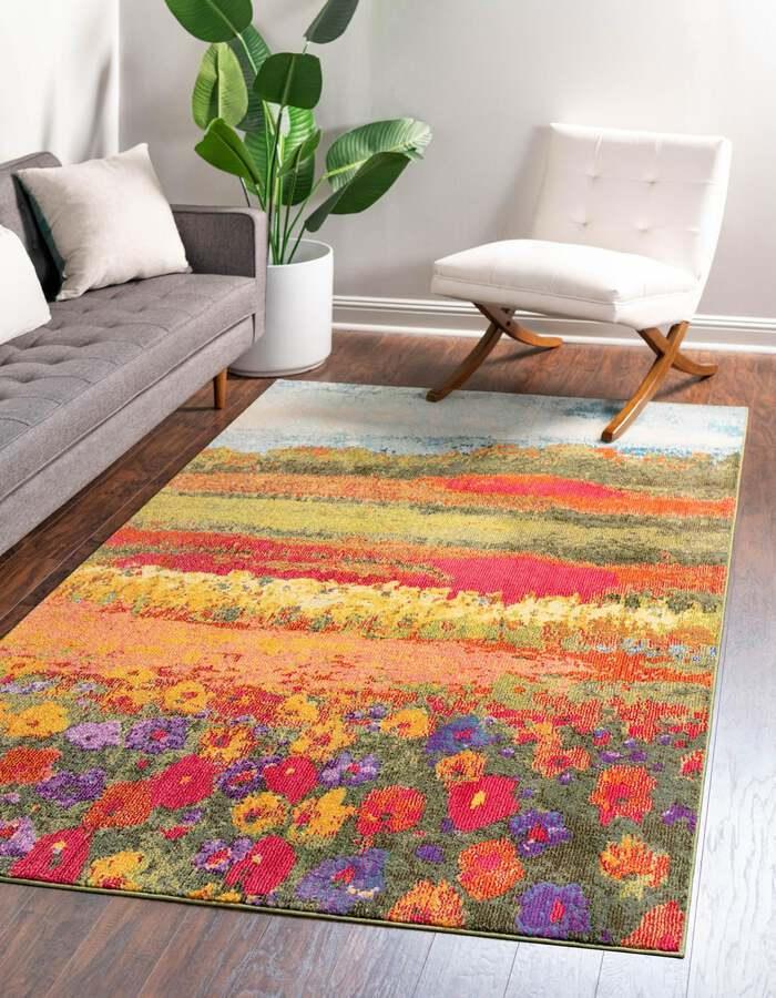 Unique Loom Indoor Rugs - Estrella Floral Palace Multi & Green