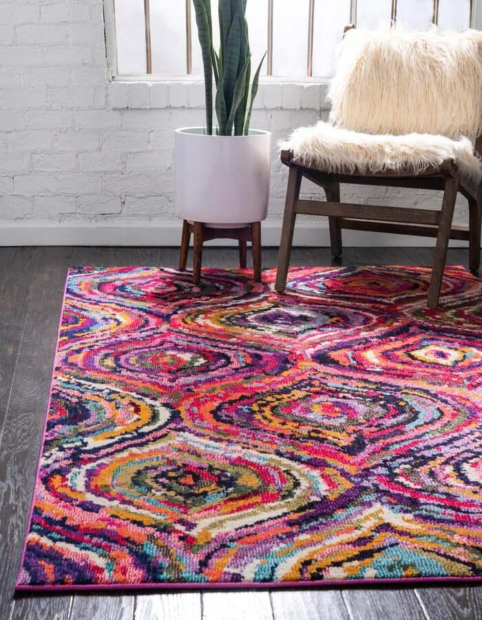 Unique Loom Indoor Rugs - Estrella Geometric Palace Multi & Pink