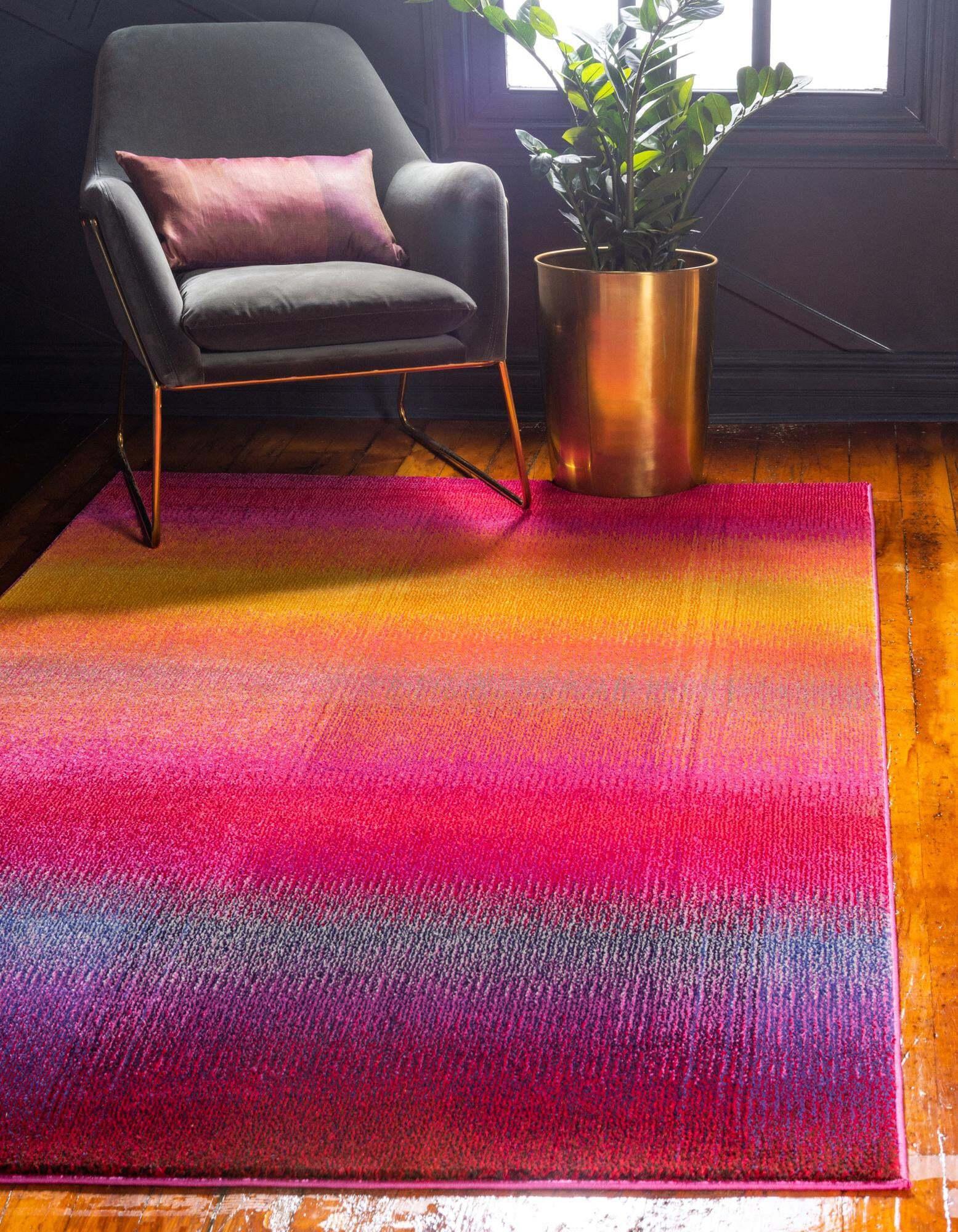 Unique Loom Indoor Rugs - Estrella Gradient Rectangular 9x12 Rug Pink & Gold