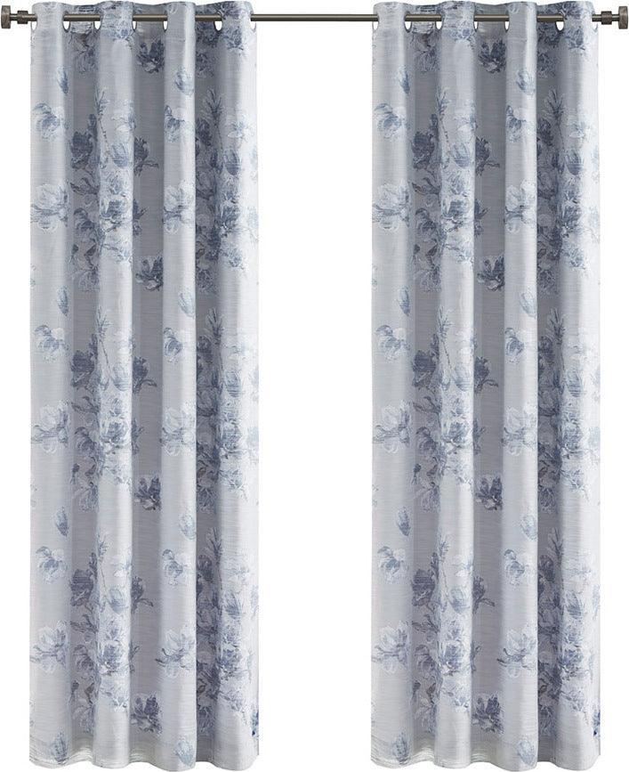 Olliix.com Curtains - Evian 85 H Printed Floral Cotton Panel with Removable Total Blackout Liner Blue