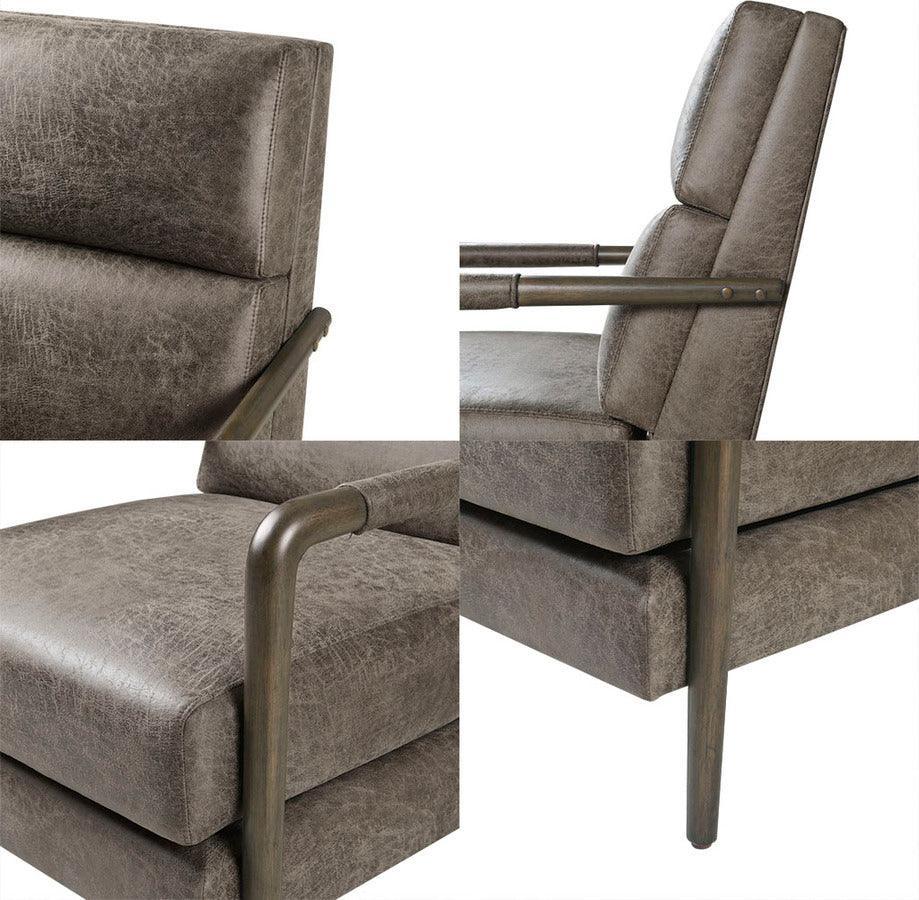 Olliix.com Accent Chairs - Faux Leather Channel Accent Armchair Brown MP100-1188