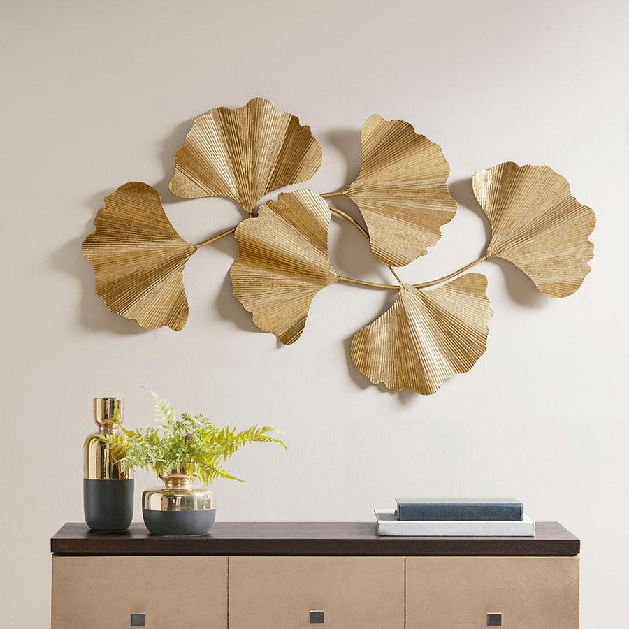 Olliix.com Wall Art - Faye Gold Foil Ginkgo Leaf Wall Art Gold