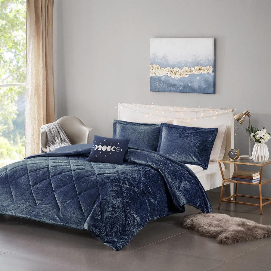 Olliix.com Duvet & Duvet Sets - Felicia King/California King Velvet Duvet Cover Set Navy