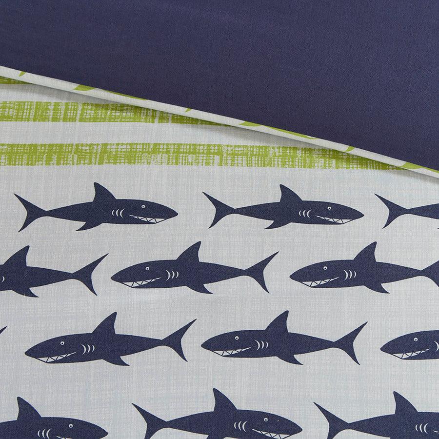 Olliix.com Duvet & Duvet Sets - Finn Full/Queen Shark Cotton Duvet Cover Set Green & Navy