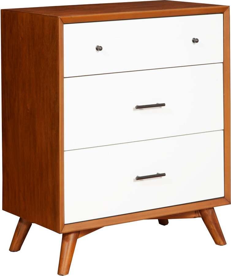 Alpine Furniture Chest of Drawers - Flynn 3 Drawer Two Tone Small Chest, Acorn/White