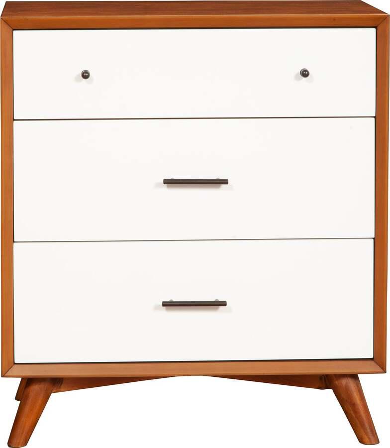 Alpine Furniture Chest of Drawers - Flynn 3 Drawer Two Tone Small Chest, Acorn/White