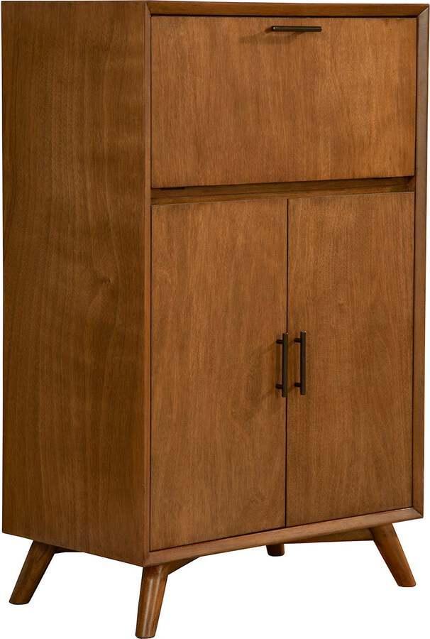 Alpine Furniture Buffets & Cabinets - Flynn Large Bar Cabinet w/Drop Down Tray Acorn