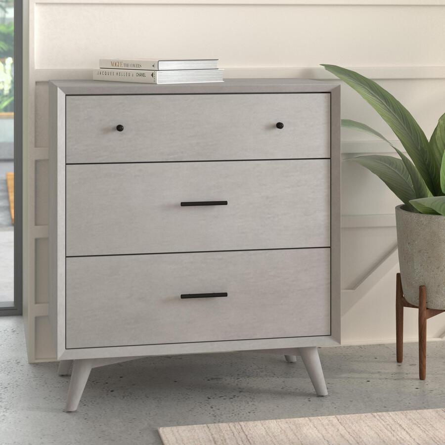 Alpine Furniture Chest of Drawers - Flynn Mid Century Modern 3 Drawer Small Chest, Gray