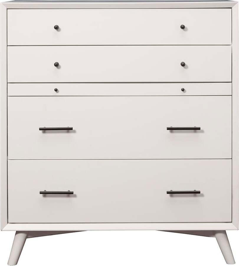 Alpine Furniture Dressers - Flynn Mid Century Modern 4 Drawer Multifunction Chest w/Pull Out Tray White