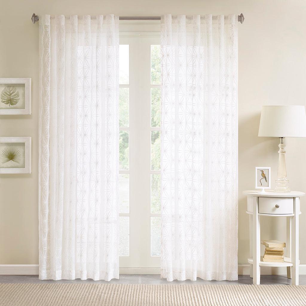 Olliix.com Curtains - Gemma 63 H Sheer Embroidered Window Curtain White