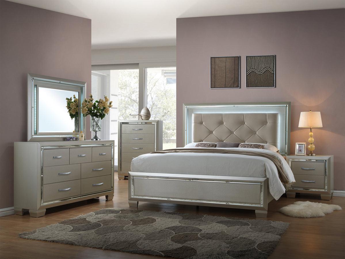 Elements Bedroom Sets - Glamour King Panel 3PC Bedroom Set Champagne