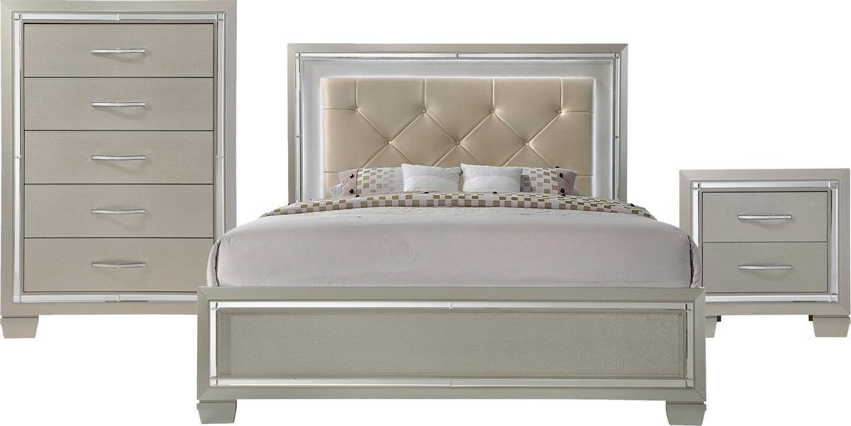 Elements Bedroom Sets - Glamour King Panel 3PC Bedroom Set Champagne