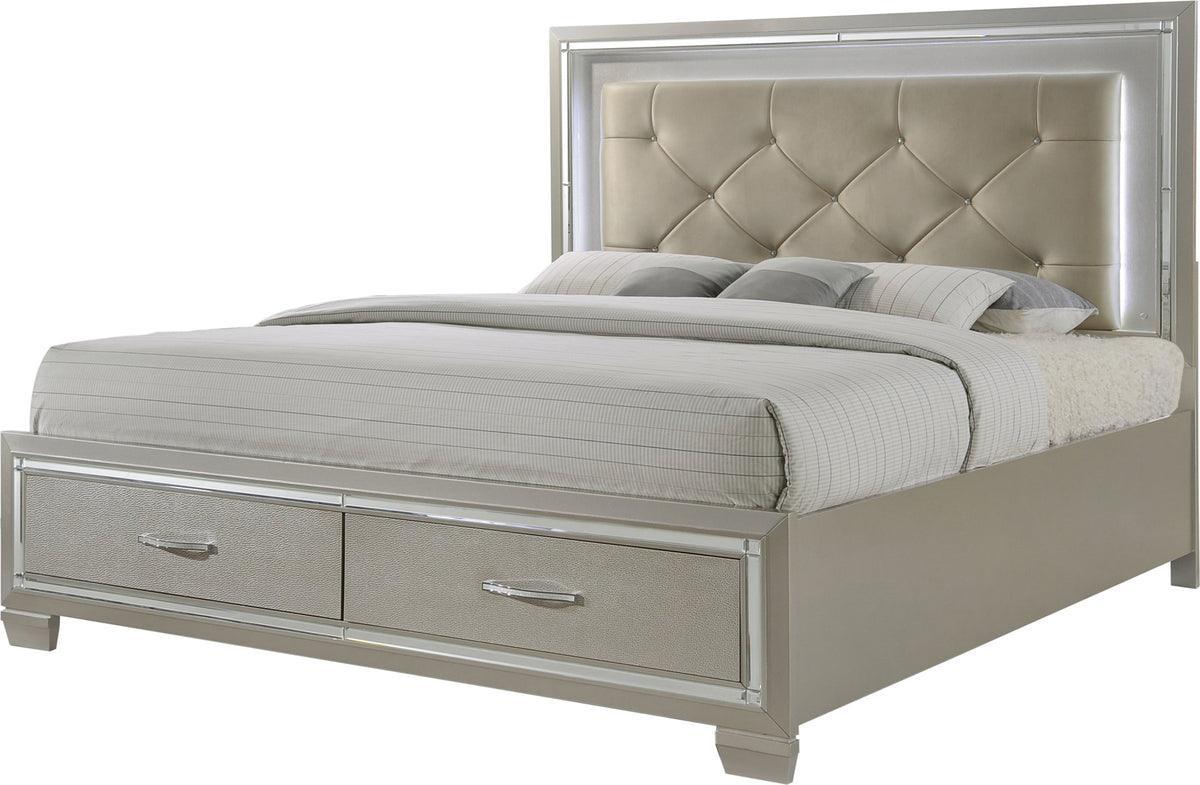 Elements Bedroom Sets - Glamour Queen Platform Storage 6PC Bedroom Set Champagne