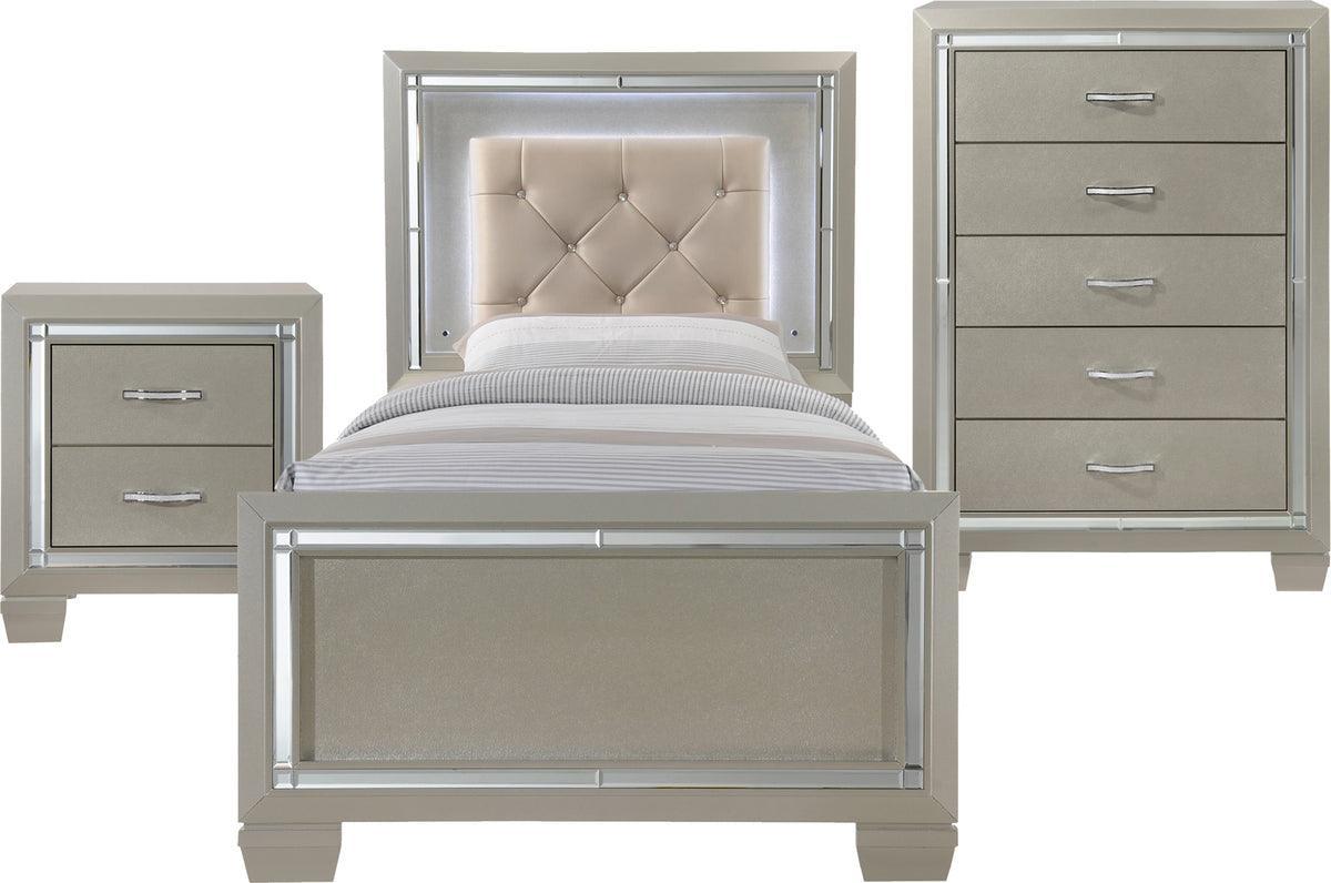 Elements Bedroom Sets - Glamour Youth Twin Platform 3PC Bedroom Set Champagne