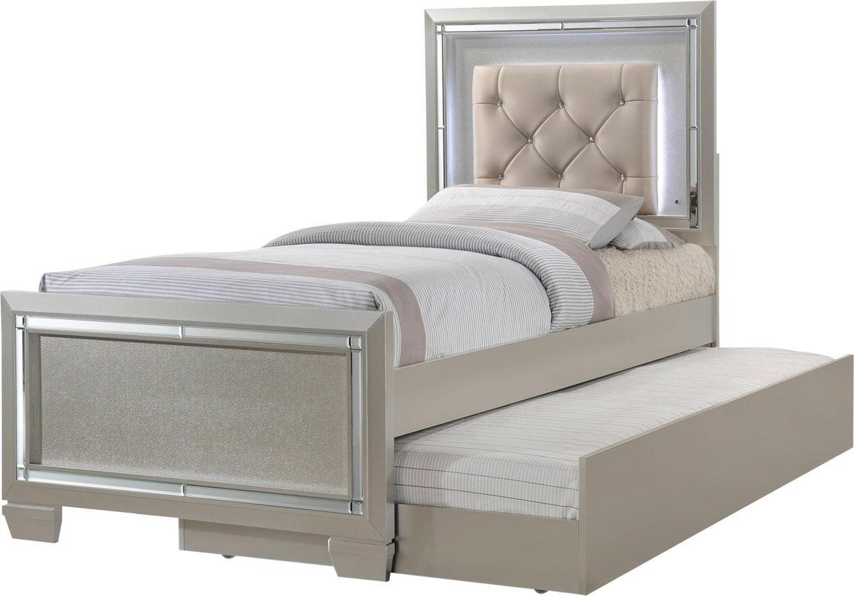 Elements Bedroom Sets - Glamour Youth Twin Platform w/ Trundle 3PC Bedroom Set Champagne