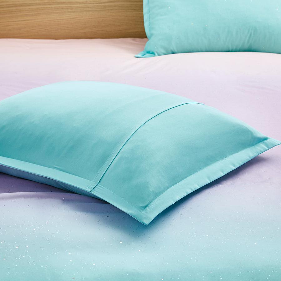 Olliix.com Duvet & Duvet Sets - Glimmer Full/Queen Metallic Glitter Printed Reversible Duvet Cover Set Aqua