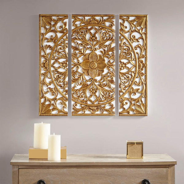 Madison Park Medallion Trio 3-Piece Natural/White Carved Wood Wall