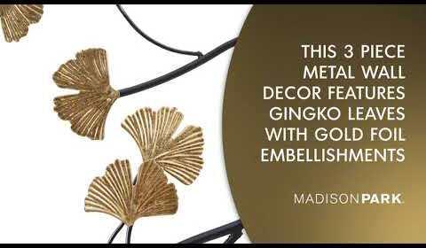 Olliix.com Wall Art - Golden Gingko Leaves Metal Wall Decor 3pc Set Black & Gold